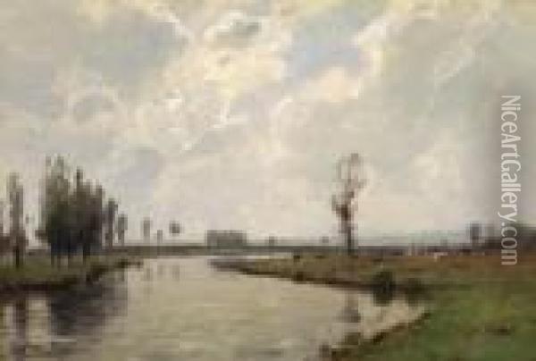 Flusslandschaft Oil Painting - Ludwig Willroider