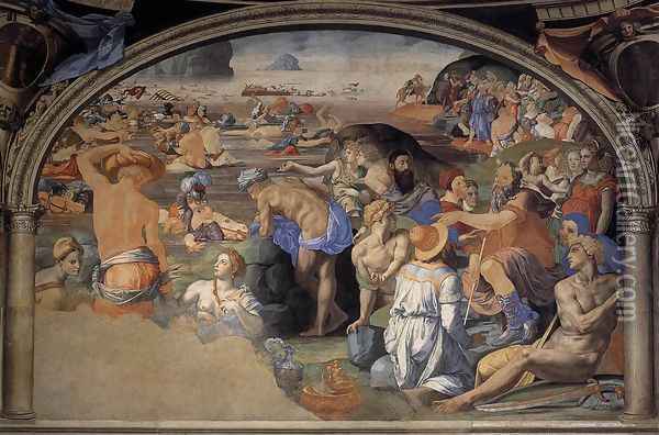 Crossing of the Red Sea c. 1540 Oil Painting - Agnolo Bronzino