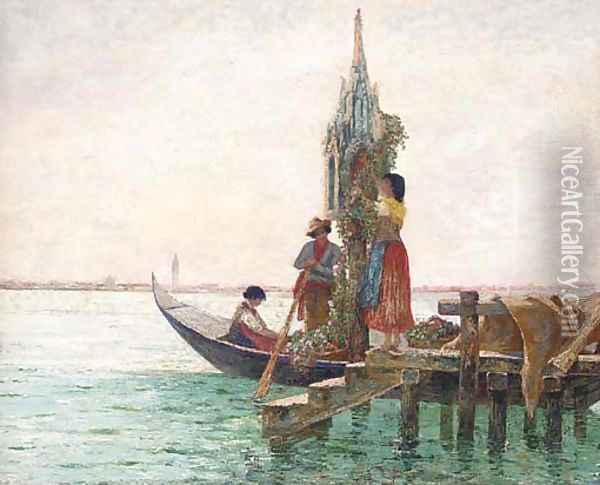 A shrine on the Laguna, Venice Oil Painting - Julius Bodenstein