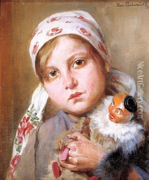 Dziewczynka Z Pajacykiem Oil Painting - Kazimierz Pochwalski