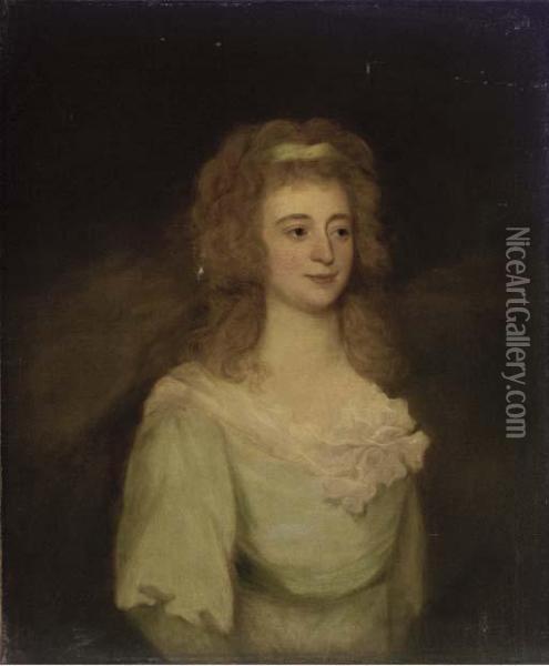 Portrait Of Mrs. Denis Oil Painting - John Hoppner