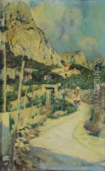 Strada Di Anacapri Oil Painting - Attilio Pratella