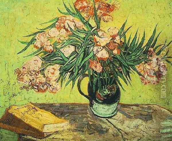 Vase With Oleanders And Books Oil Painting - Vincent Van Gogh