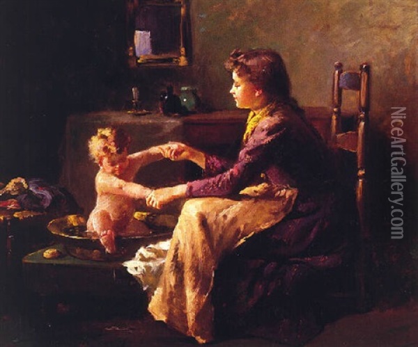 The Baby's Bath Oil Painting - Abbott Fuller Graves