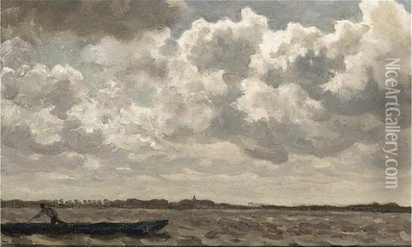 An Angler In A Polder Landscape Oil Painting - Willem Bastiaan Tholen
