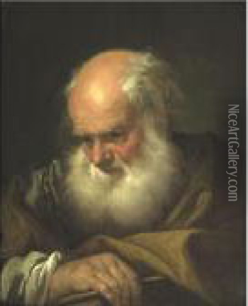 Portrait Of An Old Bearded Man Holding A Book Oil Painting - Giovanni Battista Piazzetta