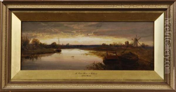 A River Scene Oil Painting - James Webb