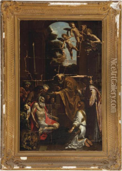 The Last Communion Of Saint Jerome Oil Painting - Domenico Zampieri (Domenichino)