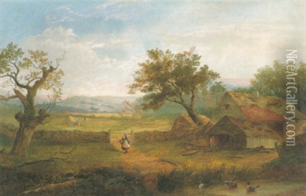 Landschaft Mit Bauernhof Und Kleiner Pilzsammlerin Oil Painting - Patrick Nasmyth