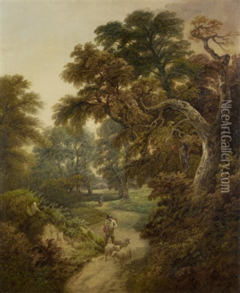 The Old Oak On Hampton Down (+ Near Shirehampton; Pair) Oil Painting - John Joseph (of Bath) Barker