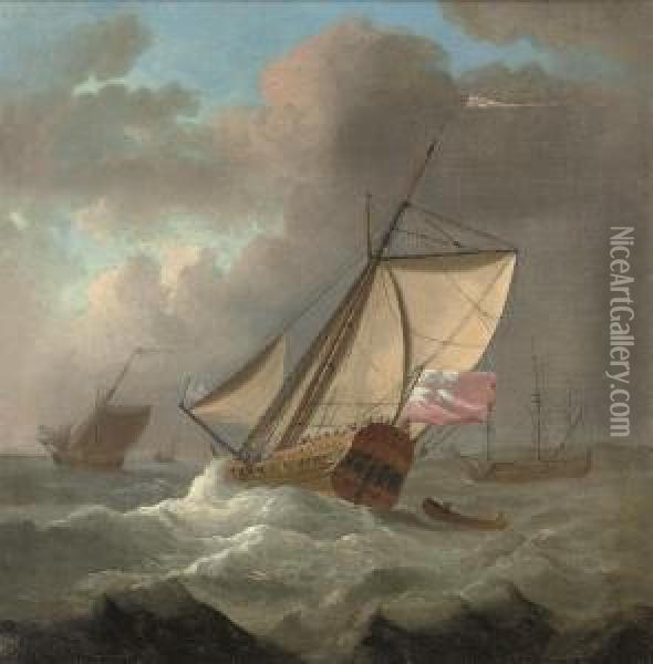 An Admiralty Yacht Heeling In A Stiff Breeze Oil Painting - Joris van der Haagen or Hagen