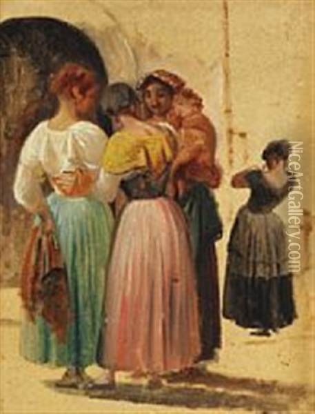 Study Of A Group Of Italian Women Oil Painting - Wilhelm Nicolai Marstrand