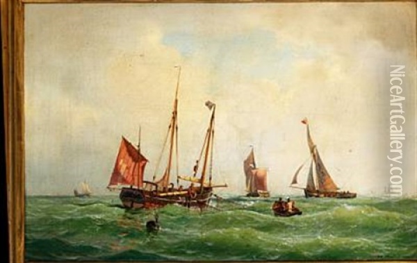 Fishing Boats At Sea Oil Painting - Carl Johann Neumann