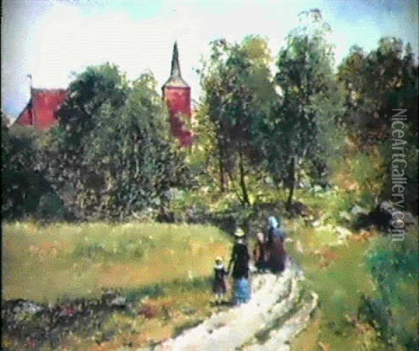 Kyrkstigen Oil Painting - Johan Severin Nilsson