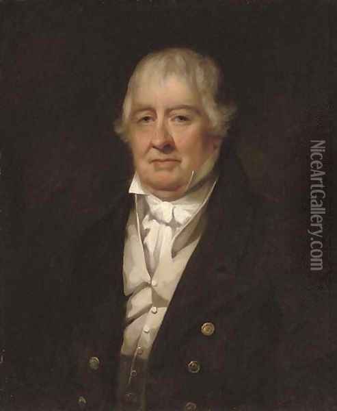 Portrait of a gentleman, half-length, in a brown coat and cream waistcoat Oil Painting - Sir Henry Raeburn