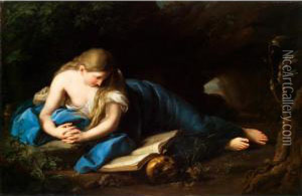 Die Heilige Magdalena In Einer Grotte Mit Bibel Und Totenkopf Oil Painting - Anton Graff