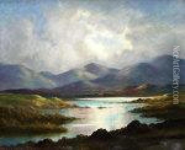 Mountain Lake Scene Oil Painting - Douglas Alexander
