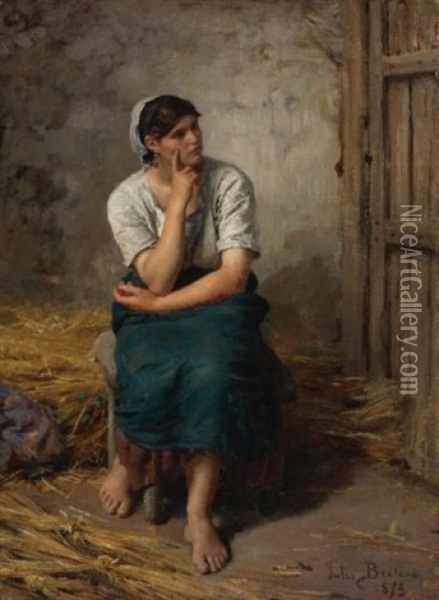 Paysanne Au Repos (peasant Girl Resting) Oil Painting - Jules Breton