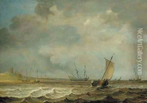 A smalschip, a frigate and other shipping in choppy seas Oil Painting - Jan Porcellis