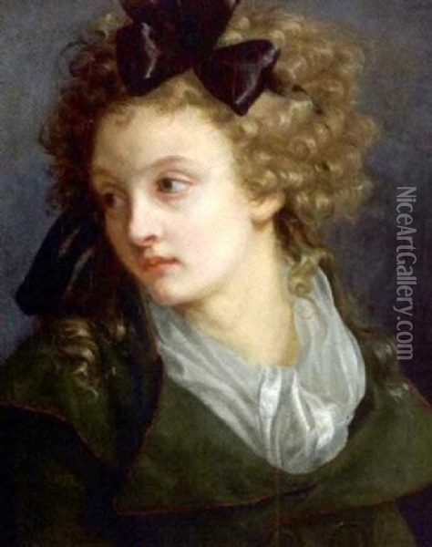 Portrait D'une Jeune Fille Avec Un Noeud Dans Les Cheveux Oil Painting - Henri-Pierre Danloux