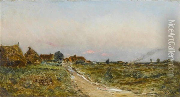 A Country Road At Dusk Oil Painting - Hippolyte Camille Delpy