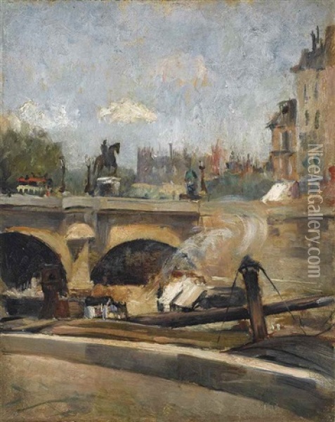 Le Pont-neuf Aparis (the New Bridge, Paris) Oil Painting - Victor Francois Tardieu