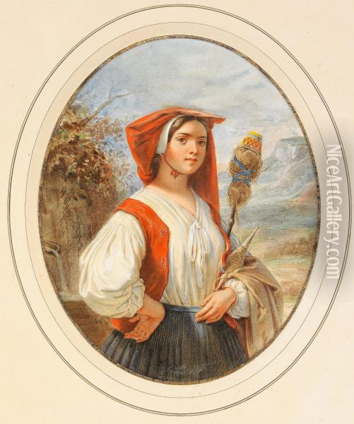 Young Italian Girl Oil Painting - Fjodor Andrejevitj Bronnikov
