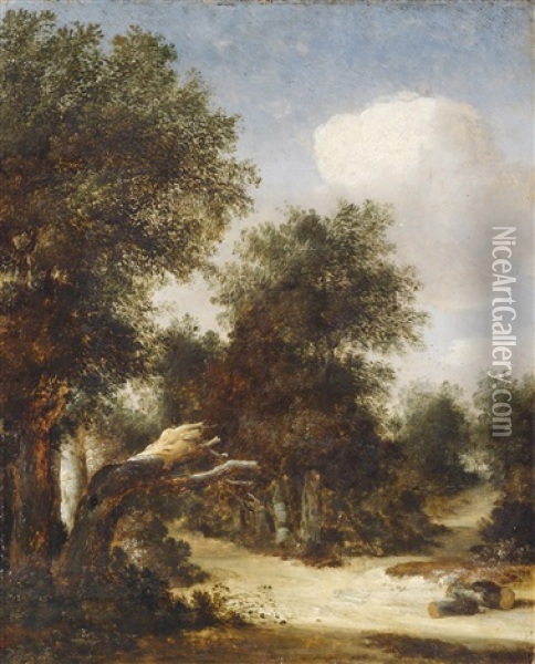 Baumbestandene Landschaft (fragment) Oil Painting - Meindert Hobbema
