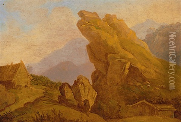 Felsige Landschaft In Der Umgebung Von Rom Oil Painting - Carl Rottmann