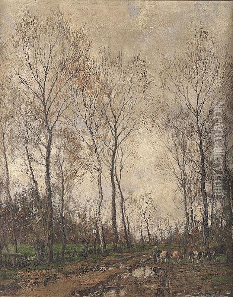 Late Fall Country Road With Cows Oil Painting - Arnold Marc Gorter