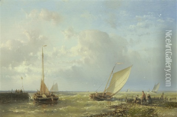 Fishing Vessels In Choppy Waters Oil Painting - Abraham Hulk the Elder