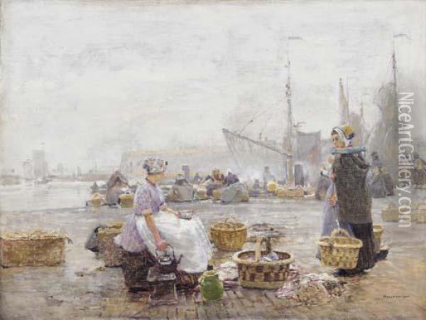 Fischmarkt In Vlissingen Oil Painting - Hans Hermann