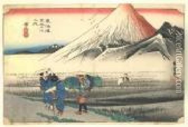 Les Cinquante Trois Stations Du Tokaido, Hara, Asa No Fuji Oil Painting - Utagawa or Ando Hiroshige
