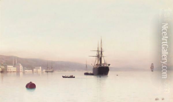 Ship At Port Oil Painting - Lef Feliksovich Lagorio