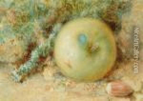 Still Life - An Apple On An Earthy Bank Oil Painting - William Henry Hunt