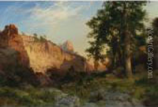 Coconino Pines And Cliff, Arizona Oil Painting - Thomas Moran