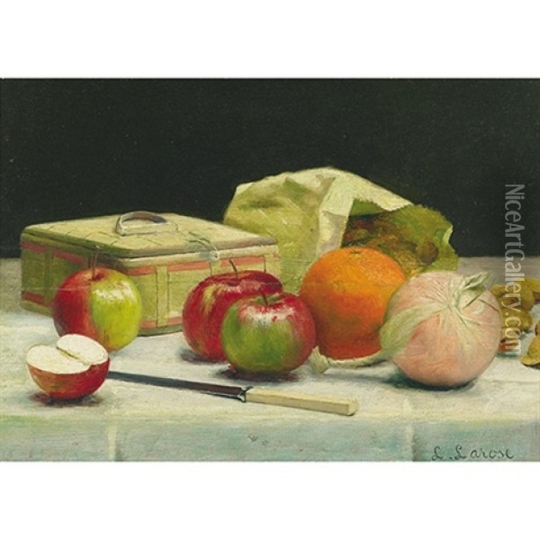 Bonbons, Noix, Pommes Et Oranges (+ Corbeille De Raisins Verts; 2 Works) Oil Painting - Ludger Larose