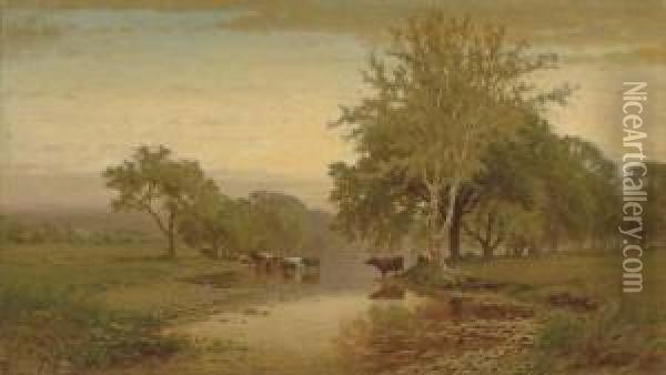 On The Farmington River, Connecticut Oil Painting - James McDougal Hart