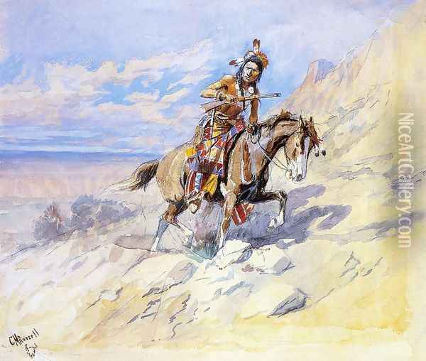 Indian on Horseback Oil Painting - Charles Marion Russell
