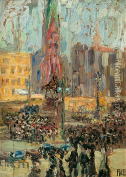 Hamburg Rathausmarkt Oil Painting - Alma del Banco