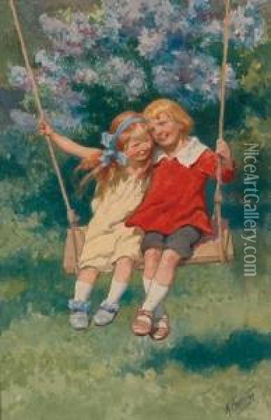 Kinder Auf Der Schaukel Oil Painting - Karl Feiertag