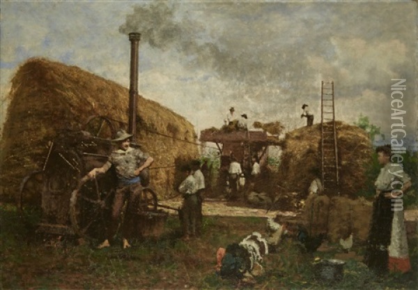 La Raccolta Del Fieno Oil Painting - Giuseppe Barbaglia