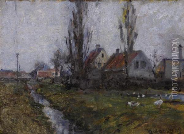 Village By The Stream Oil Painting - Viggo Johansen