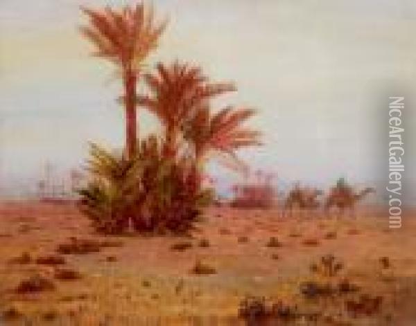 Cavaliere Su Un Cammello Nel Deserto Oil Painting - Otto Pilny