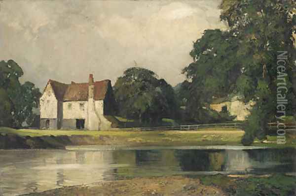 A peaceful stretch of the river 2 Oil Painting - English School