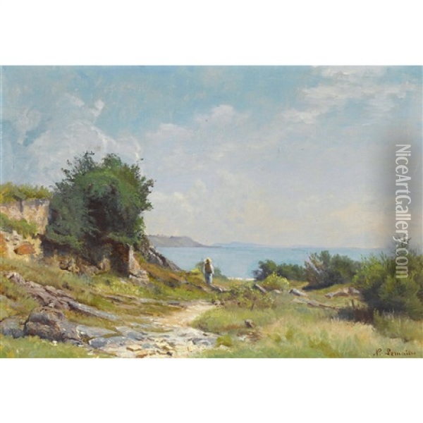 Sommerliche Landschaft Am Meer Oil Painting - Nathanael Lemaitre