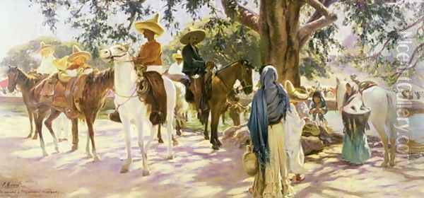 Market day at San Gabriel 1909, Mexico Oil Painting - Pedro Ribera