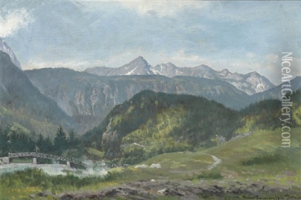 Gebirgslandschaft Oil Painting - Simon Simonsen