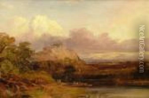 River Landscape With A Distant Castle Oil Painting - William Callow
