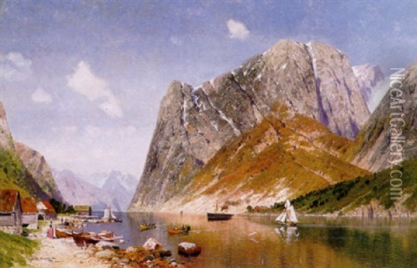 Blick In Prachtvollen Norwegischen Fjord An Einem Sommertag Oil Painting - Georg M. Meinzolt